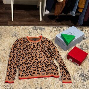 Tahari leopard print and orange sweater, XS
